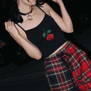 Rose Embroidered Cropped Camisole Top