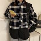 Mock Two-piece Plaid Shirt Jacket Plaid - Black & White - One Size