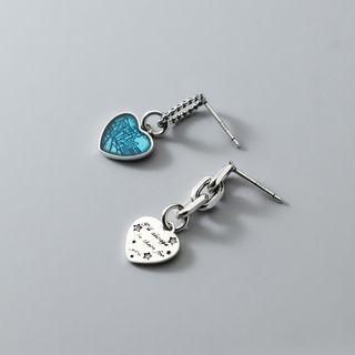 Heart Asymmetrical Sterling Silver Dangle Earring 1 Pair - Silver - One Size