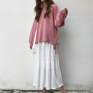 Lace-up Sweatshirt / A-line Midi Skirt