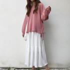 Lace-up Sweatshirt / A-line Midi Skirt