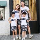 Family Set : Colour Block Short-sleeve T-shirt + Camouflage Shorts
