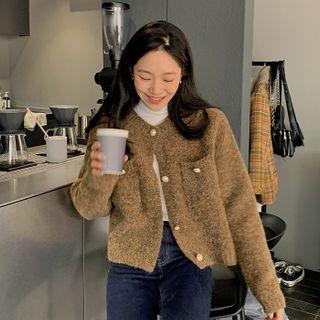 Faux-pearl Button-up Woolen Cardigan