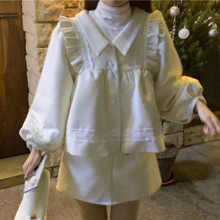 Puff-sleeve Frill Trim Jacket / Mini A-line Skirt