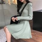 Plain Long-sleeve Slim-fit A-line Knit Dress