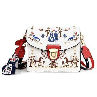 Faux-leather Embroidery Cross Bag