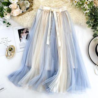 Two Tone Midi A-line Mesh Skirt