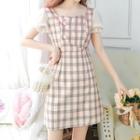 Square-neck Plaid A-line Mini Dress