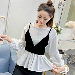 Set: Long-sleeve Top + Crop Camisole Top