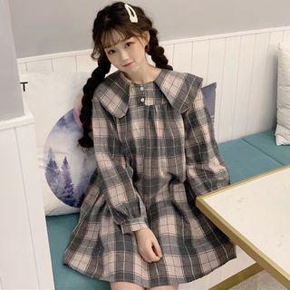 Long-sleeve Rabbit Ear Accent Mini Collared Dress