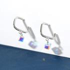 925 Sterling Silver Faux Crystal Cube Dangle Earring 1 Pair - Multicolor Cube - Silver - One Size