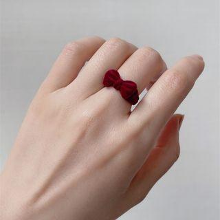 Flocking Bow Open Ring Wine Red - One Size