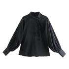 Bishop-sleeve Tie-front Collared Blouse