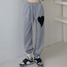 Round-neck Long-sleeve Cropped Top / High-waist Drawstring Heart Panel Sports Pants