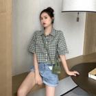 Color-block Plaid Short-sleeve Cargo Top