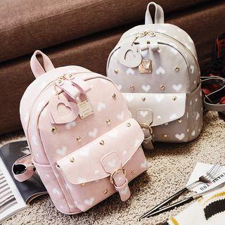 Print Buckled Faux Leather Backpack