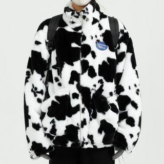 Cow Print Stand-collar Zip-up Jacket