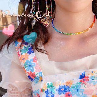 Beaded Crystal Choker Necklace - Multicolour - One Size