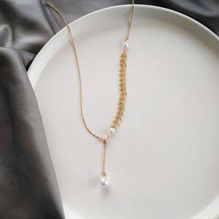 Asymmetric Faux Pearl Pendant Necklace 1pc - Gold - One Size