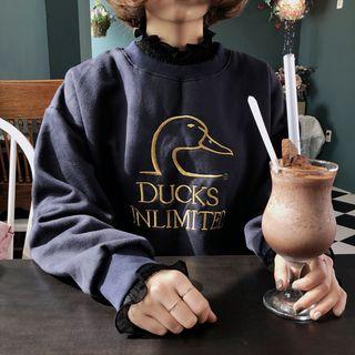 Embroidered Chiffon Trim Pullover