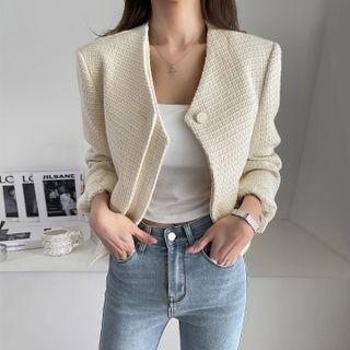Single-button Layered Tweed Jacket