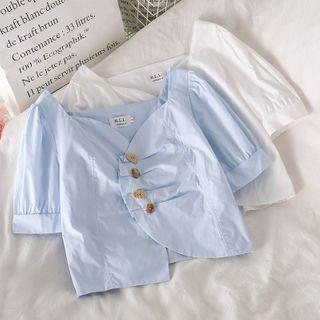 Irregular V-neck Short-sleeve Blouse