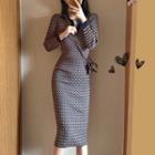 Patterned Polo-neck Midi Knit Dress