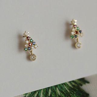 925 Sterling Silver Rhinestone Christmas Tree Earring 1 Pair - Christmas Tree - One Size