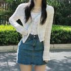 Denim Mini Skirt / Cardigan / Short-sleeve Top