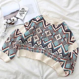 Argyle Puff-sleeve Sweater