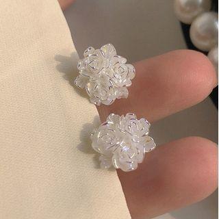 Flower Plastic Earring 1 Pair - Silver & White - One Size