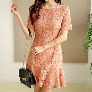 Tall Size Ruffle-hem Laced Dress