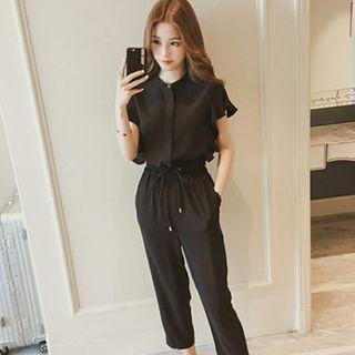 Set: Short-sleeve Chiffon Top + Harem Pants
