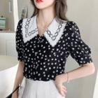 Puff Sleeve Lace Collar Floral Print Chiffon Blouse