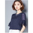 Dotted Frilled Short-sleeve Chiffon Top