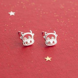 Cow Stud Earring 1 Pair - Silver - One Size