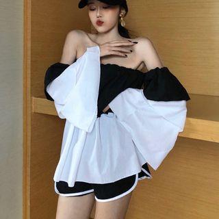 Two-tone Off-shoulder Top As Shown In Figure - One Size