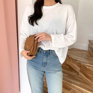 Round-neck Drop-shoulder Sheer Top