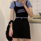 Short-sleeve Plain Cropped T-shirt / Lettering Camisole Top / High-waist Plain Skirt