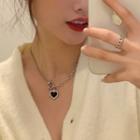 Heart Glaze Pendant Alloy Necklace Silver & Black - One Size
