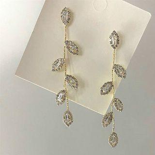 Rhinestone Leaf Dangle Earring 1 Pair - Leaf - Silver Needle - One Size