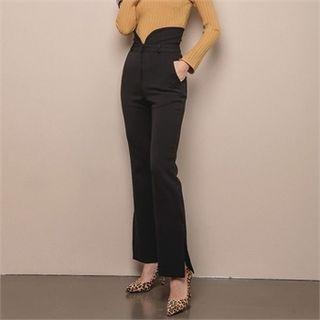 Flap-detail High-waist Boot-cut Dress Pants