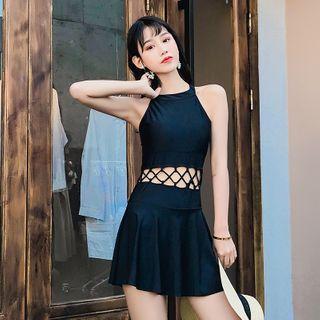 Halter-neck Paneled Swimdress