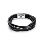 Simple Fashion Black Multilayer Leather Bracelet Silver - One Size
