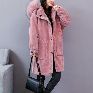 Furry Hood Single Breasted Padded Coat