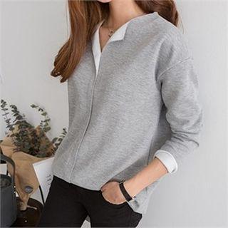 Open-placket Brushed Fleece Lined Top