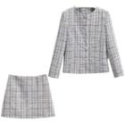 Plaid Button Jacket / Mini A-line Skirt / Set
