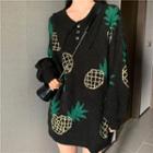 Lantern-sleeve Pineapple Embroidered Sweater