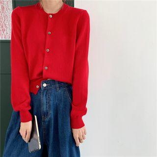 Plain Slim-fit Cardigan Red - One Size