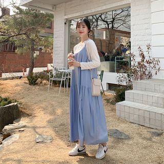 Plus Size Button-trim Maxi Overall Dress